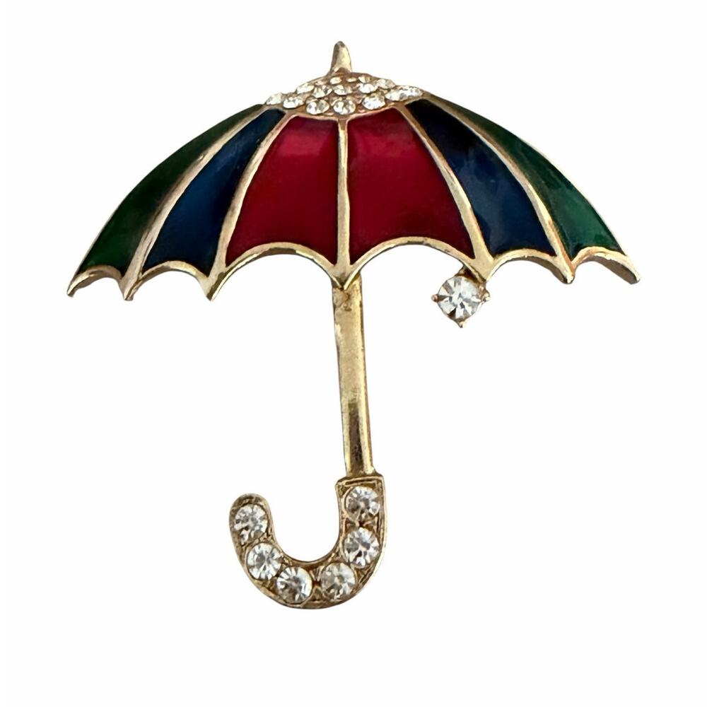 Butler & Wilson Vtg Enamel Rhinestone Umbrella Pin Brooch Costume Collectible
